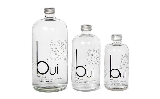 Botella b'ui agua gasificada sobre roca