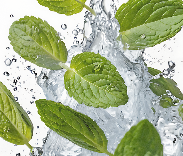 Hojas de menta sobre agua
